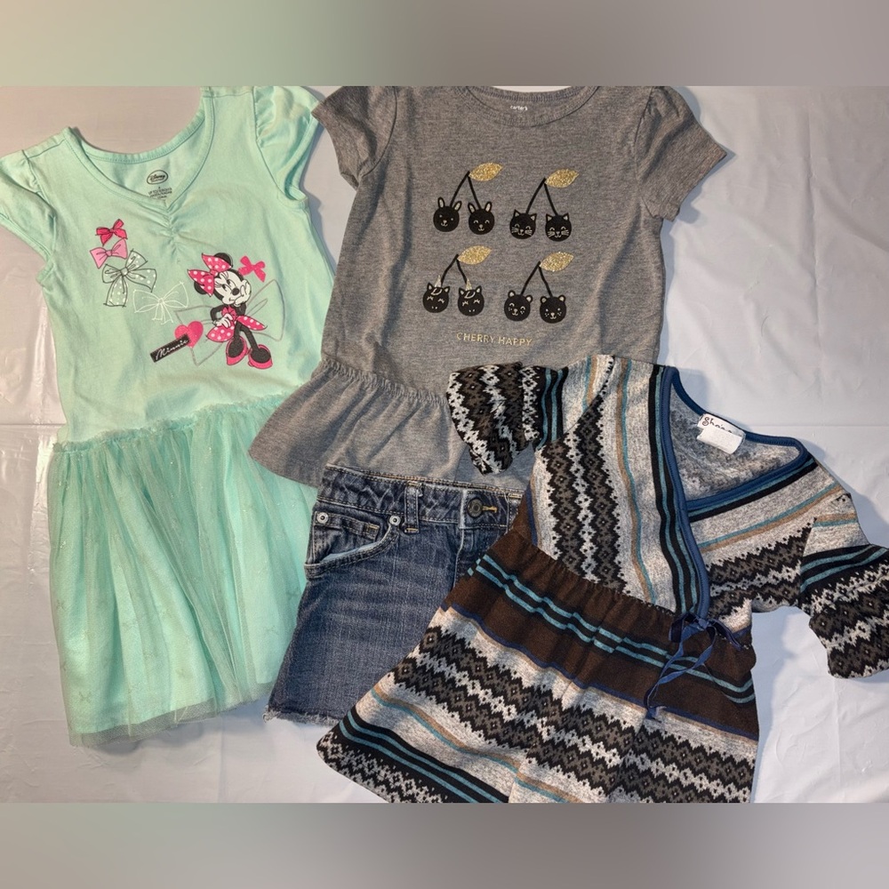 Bundle: Disney Minnie Mouse Tutu Dress, Top & Jeans Skirt,  Vintage SW Wrap Top